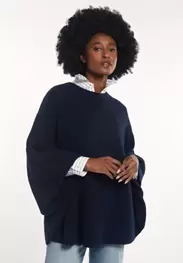 Poncho alpaga-pure laine vierge navy