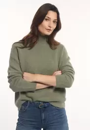 Pull alpaga-pure laine vierge col montant vert