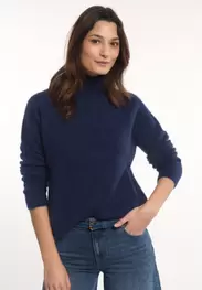 Pull alpaga-pure laine vierge col montant bleu