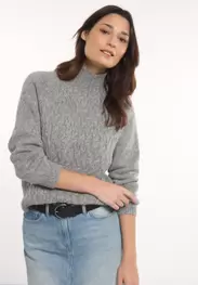 Pull laine-alpaga torsadé gris