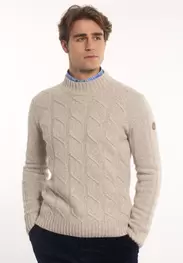 Pull cintré laine-cachemire col montant sand mix
