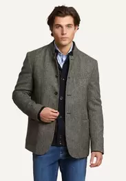 Blazer laine boutonné poches appliqués gris