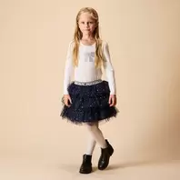 Robe de fête manches longues effet 2 en 1 bi-matière pour fille