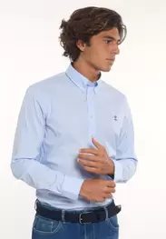 Chemise cintrée coton rayée stretch performance bleue/blanche