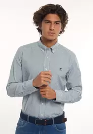 Chemise ajustée coton carreaux verte/blanche