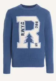 Pull ajusté fantaisie mérinos col rond bleu