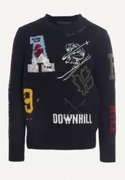 Pull ajusté fantaisie mérinos col rond navy