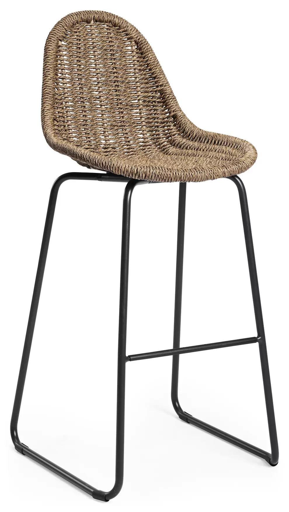 Pagino barstoel in zwart aluminium en bruin ronde wicker