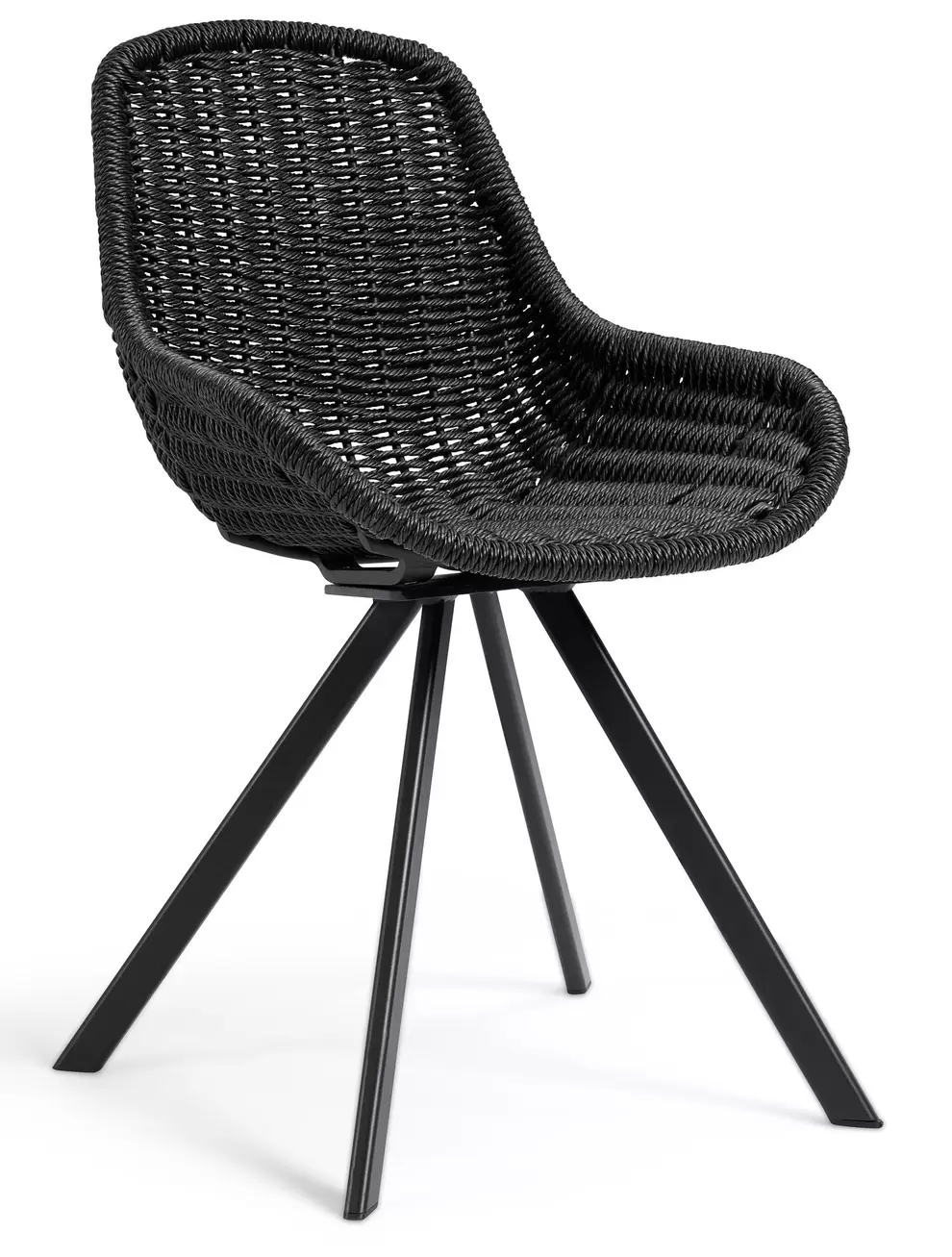 Cesano tuinstoel in zwart aluminium en zwart gedraaide ronde wicker