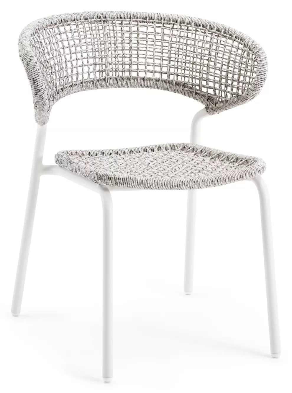 Donato XL stapelbare tuinstoel in wit aluminium en grijs gedraaide ronde wicker