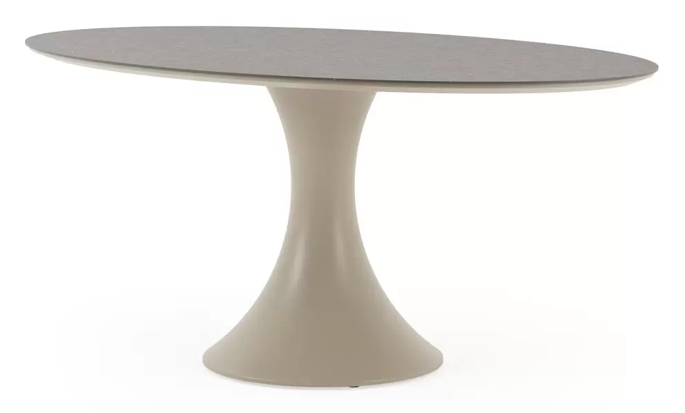 Fano tuintafel ovaal in beige aluminium en volkeramiek Wulong - L 180 x B 110 x H 75 cm