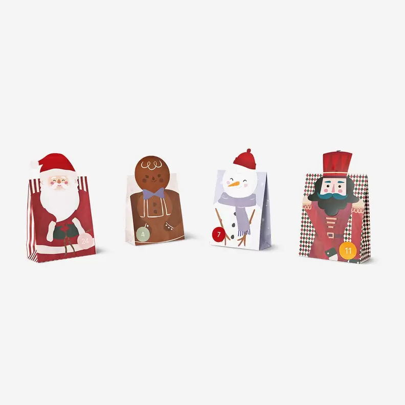 Cadeaux de l'Avent avec des chiffres et des personnages de Noël - 24 pcs.