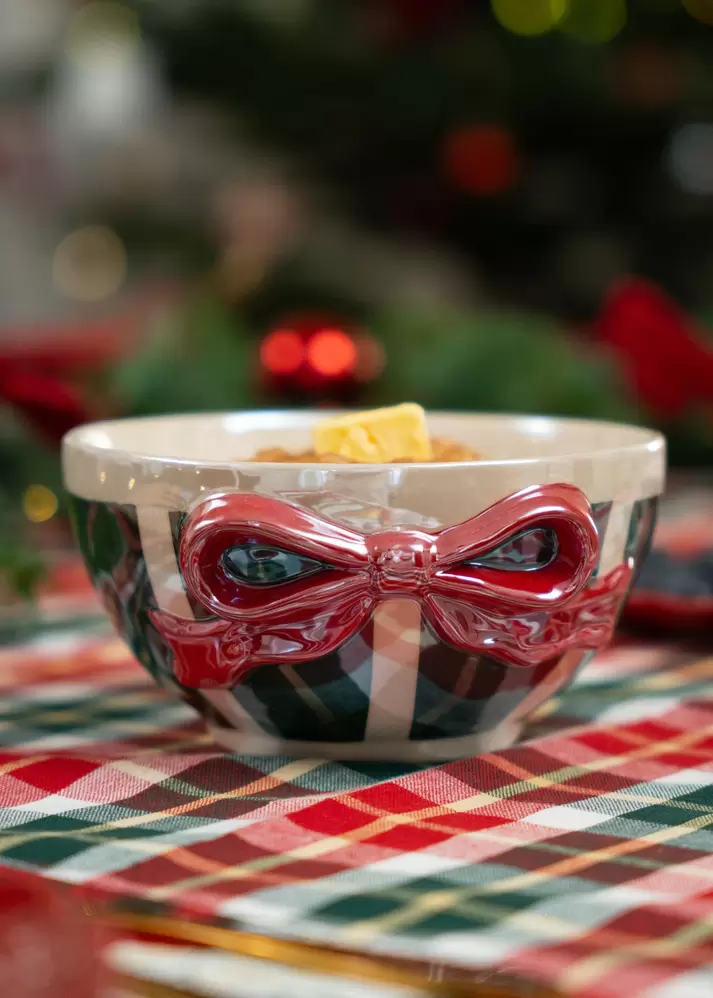 Bol rayé avec noeud gaufré - 16 cm