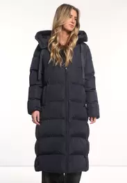 Manteau long matelassé horizontal à capuche navy