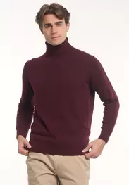 Loose fit laine-cachemire col roulé bordeaux