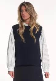 Débardeur alpaga-mérinos col rond navy