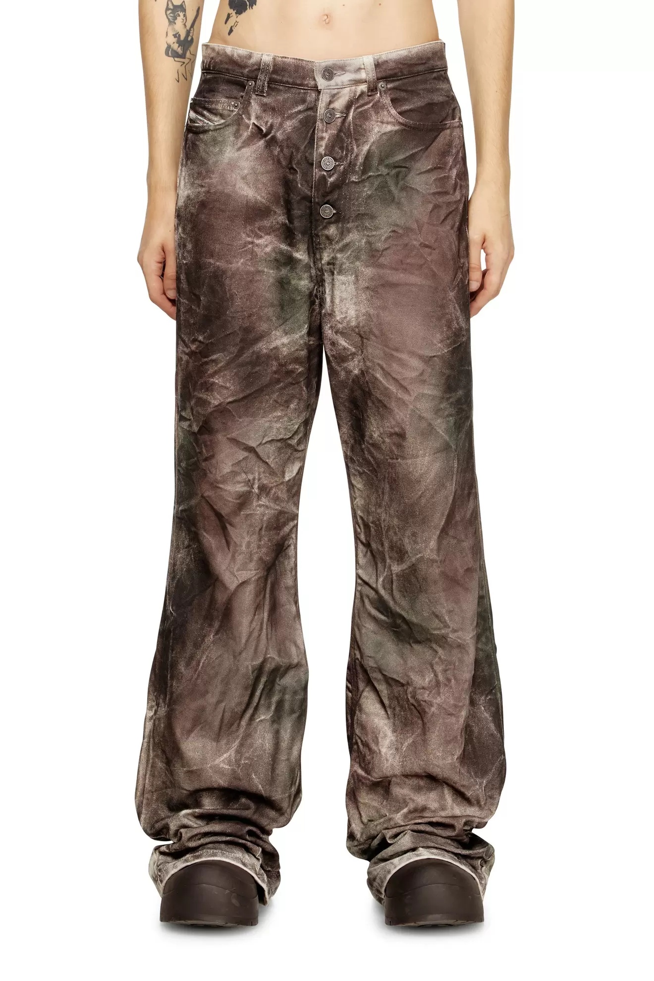 Pants in crinkled camo canvas