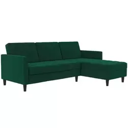 Presley - Canapé d'angle 3 places avec rangement en velours vert foncé