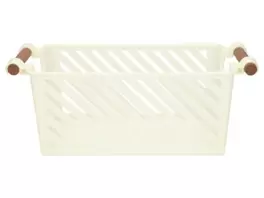 Mandje met houten handvat 33 x 15,5 x 13,5 cm – wit