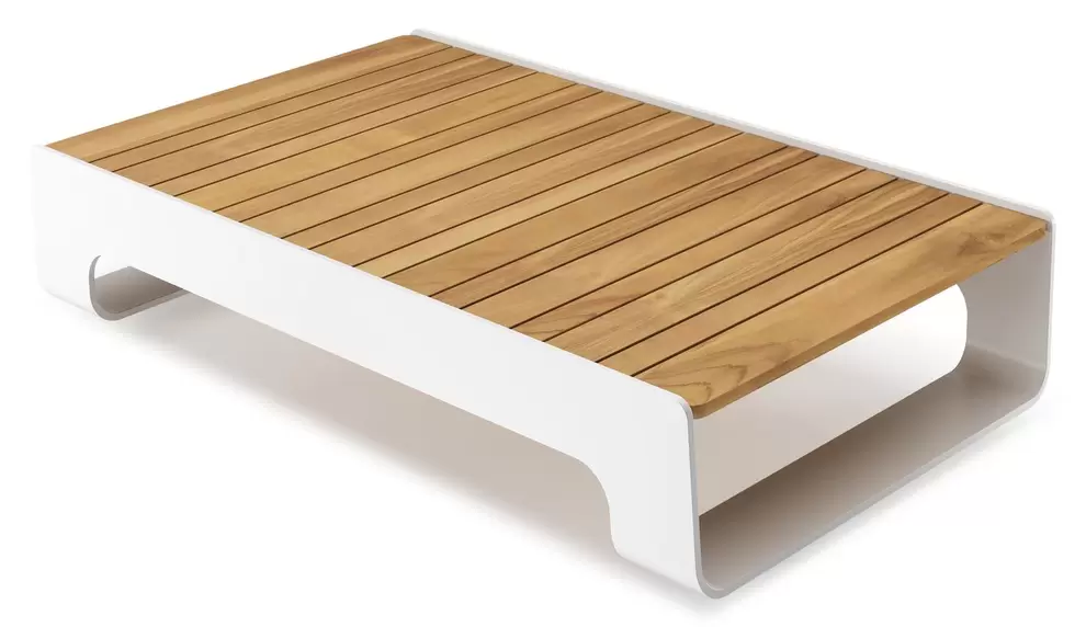 Atessa loungetafel in wit aluminium en teak - L 117,5 x B 70 x H 30 cm