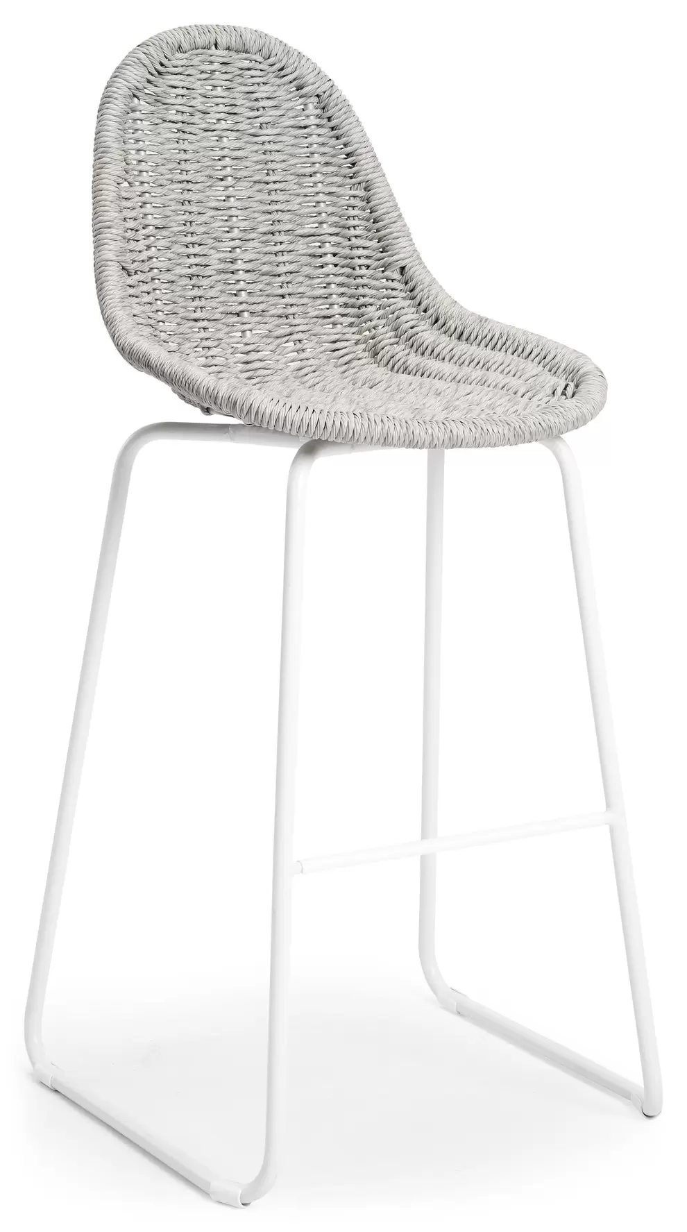 Pagino barkruk in wit aluminium en grijs ronde wicker