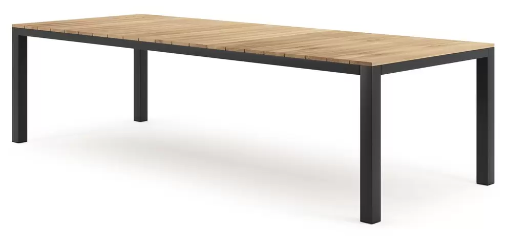 Como tuintafel rechthoekig in zwart aluminium en teak - L 280 x B 110 x H 75 cm