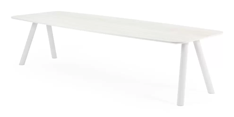 Orso tuintafel bootvorm in wit aluminium en volkeramiek Calista - L 315 x B 115 x H 73.5 cm