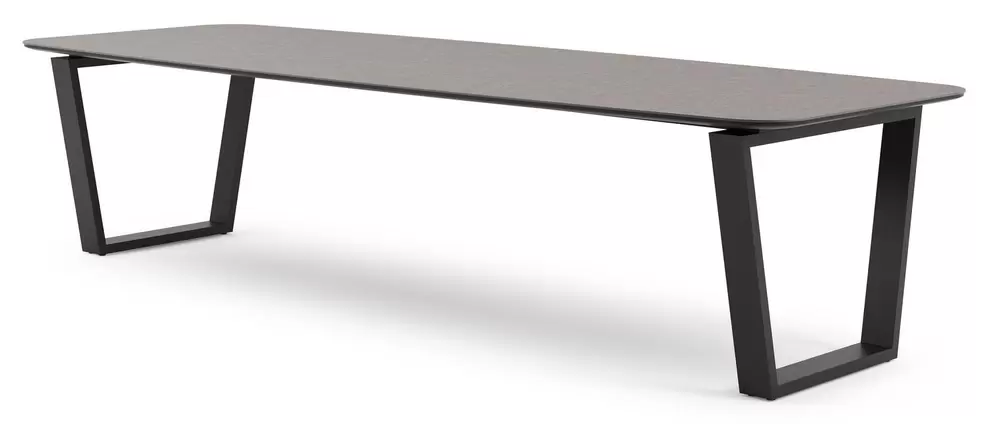 Pagino tuintafel bootvorm in zwart aluminium en volkeramiek wulong - L 315 x B 115 x H 73 cm