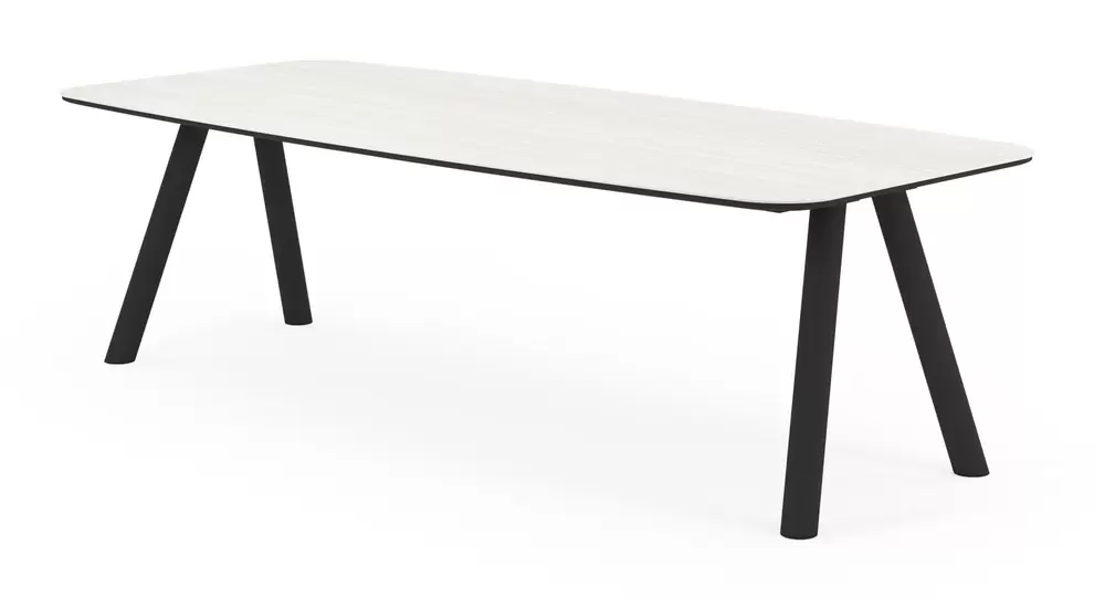 Orso tuintafel bootvorm in zwart aluminium en volkeramiek calista - L 255 x B 115 x H 73.5 cm