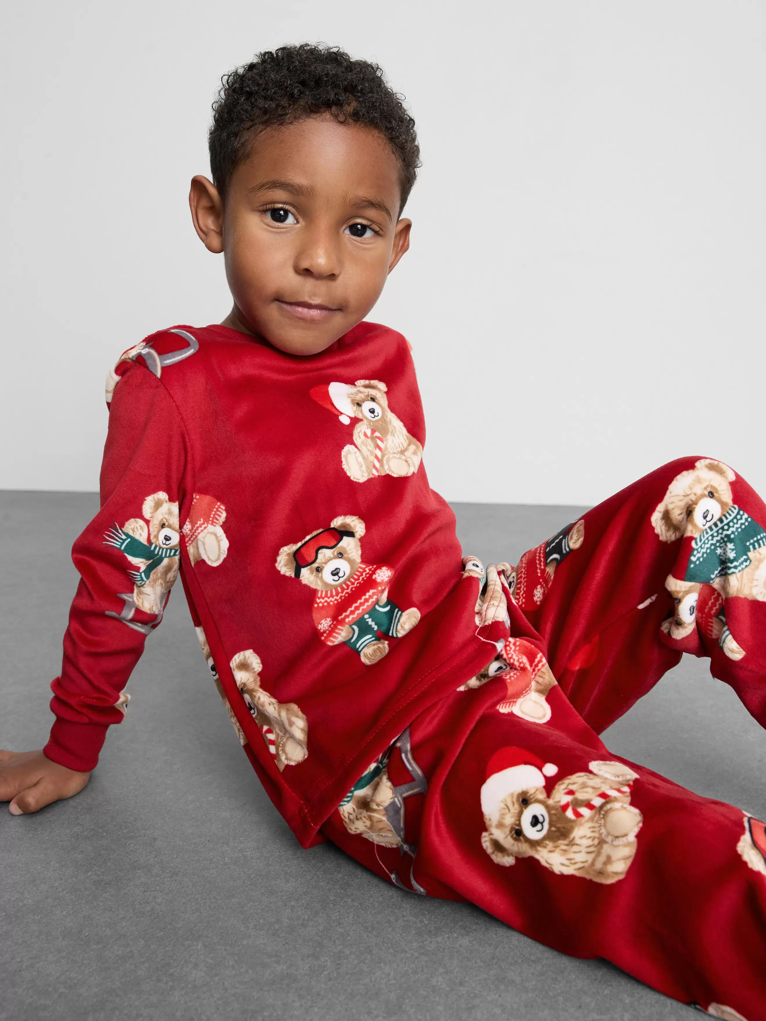 18 mois–15 ans | Pyjama de Noël familial rouge à motif ourson pour enfant