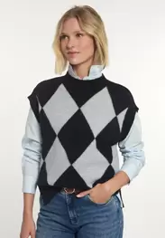 Alpaca-wool crew neck argyle spencer navy/blue