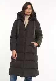 Horizontal quilted long hooded jacket green