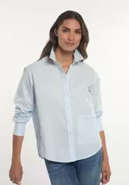 Cotton loose uni blouse applied pocket blue