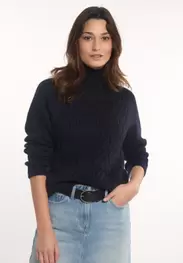 Wool-alpaca cable knit sweater navy