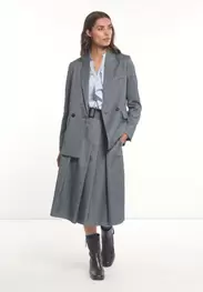 Long wide pleated herringbone skirt blue