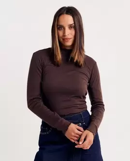 T-shirt à manches longues en fine côte