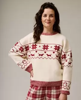 Pull de Noël avec imprimé chien, femme, XS–XL