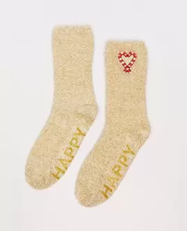 Chaussettes duveteuses avec cannes en sucre brodées, 39–42