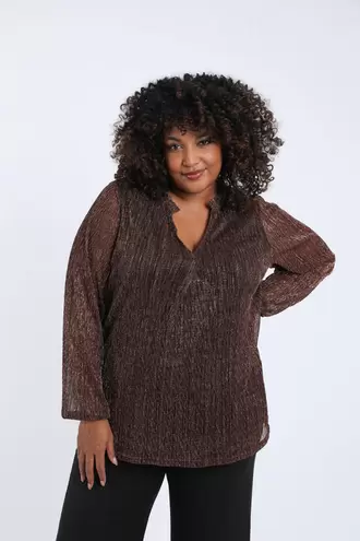 Effen geplooid T-shirt met lurex €49,99