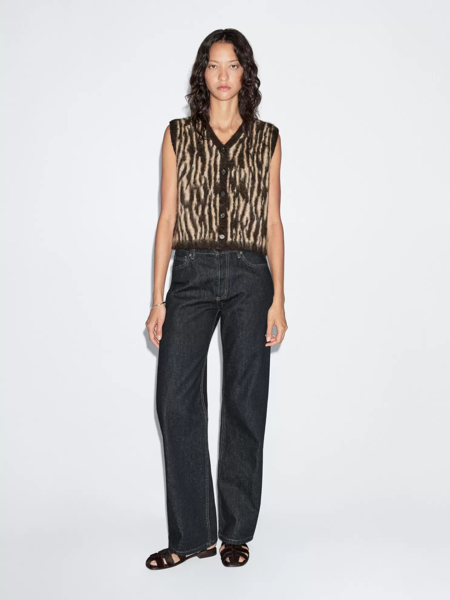 Veste sans manches en maille de laine mélangée à imprimé animal