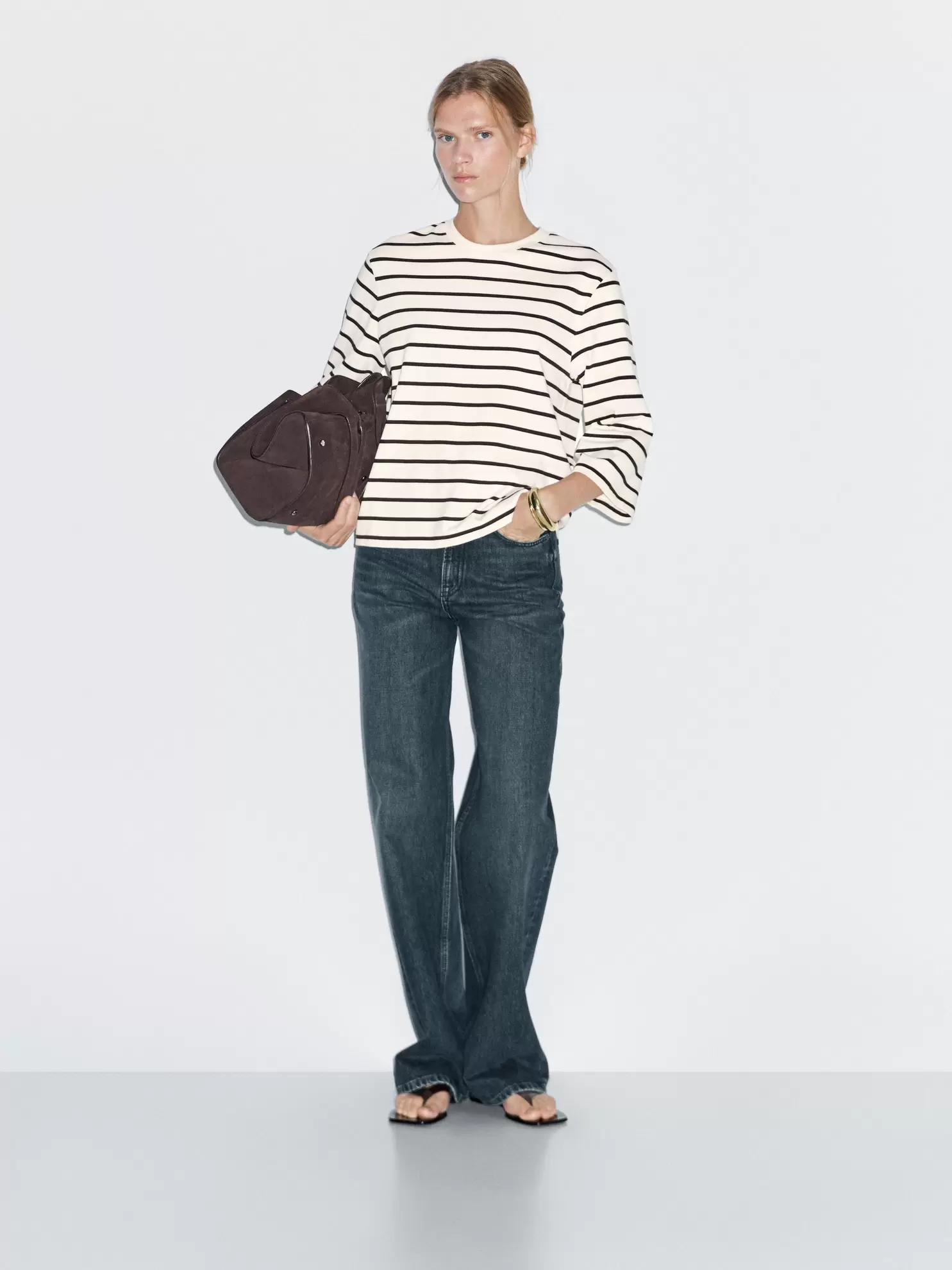 T-shirt à rayures manches longueur coude