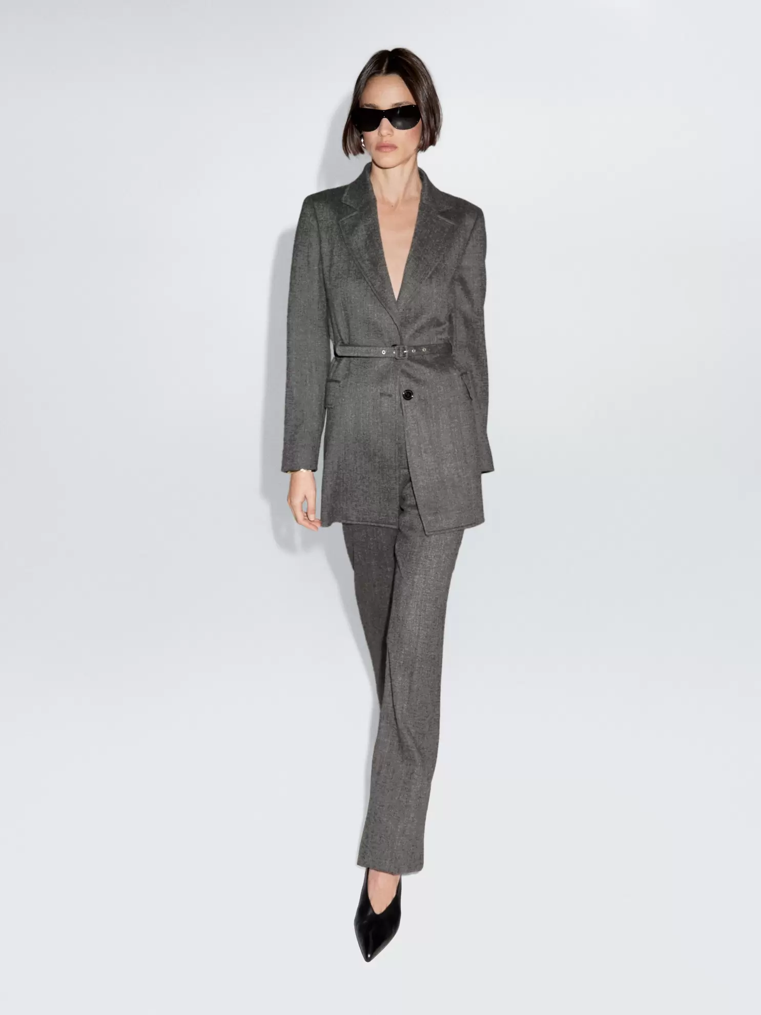 Pantalon de tailleur chiné en laine mélangée