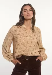 Viscose fantasy V-neck blouse brown/beige