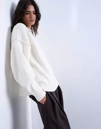 Topshop knitted clean exposed seam jumper in White