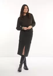 Cotton cargo midi skirt green