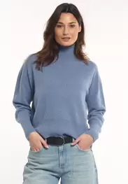 Pull pure laine vierge jersey col montant bleu