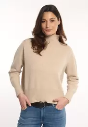 Pull pure laine vierge jersey col montant beige