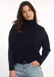 Lamswollen jersey trui opstaande kraag navy