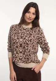 Alpaca leopard crew neck sweater brown