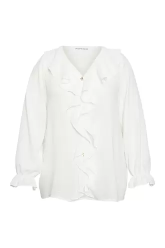Effen blouse met volant €44,99